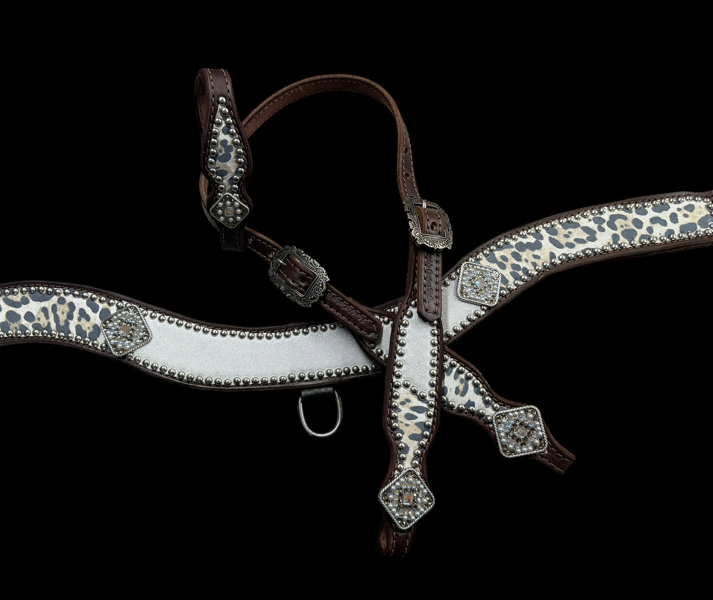 Barrel Racer Tripping style white glitter and leopard