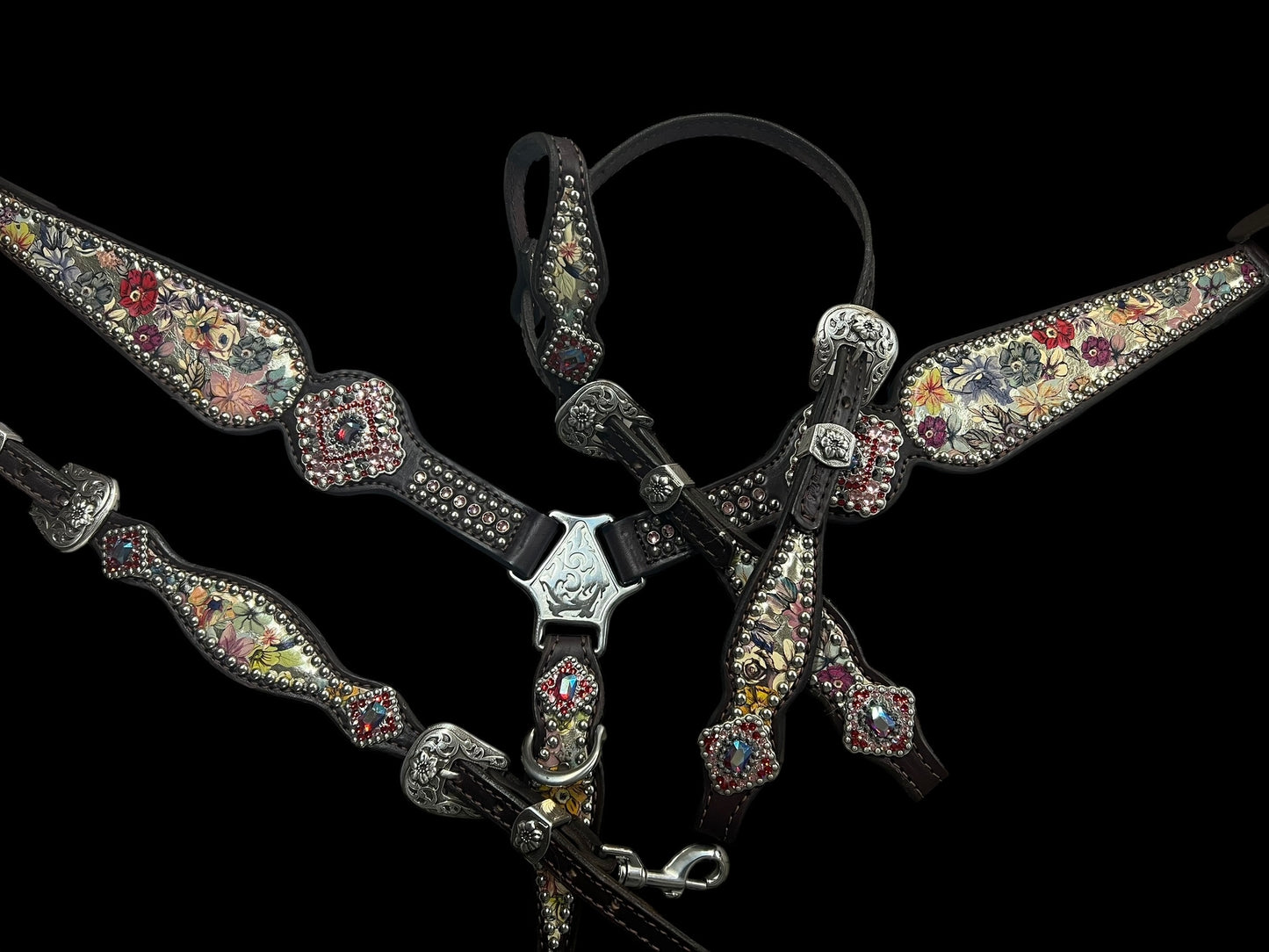 Vintage floral on dark leather