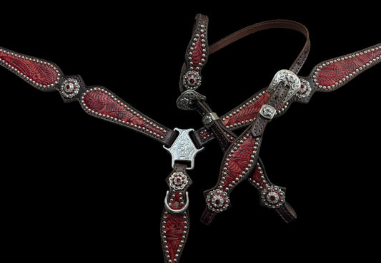 Pomegranate floral on dark leather