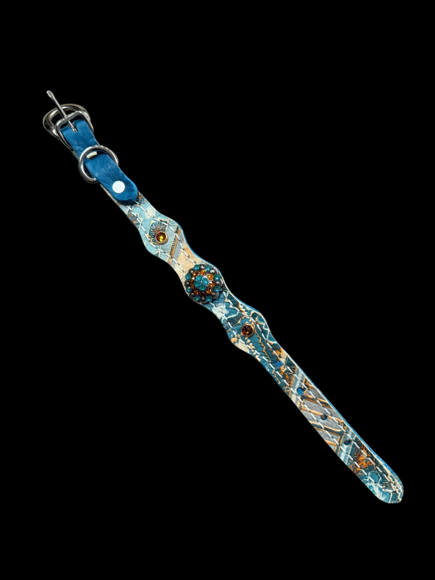 Orange and turquoise navajo on dark leather