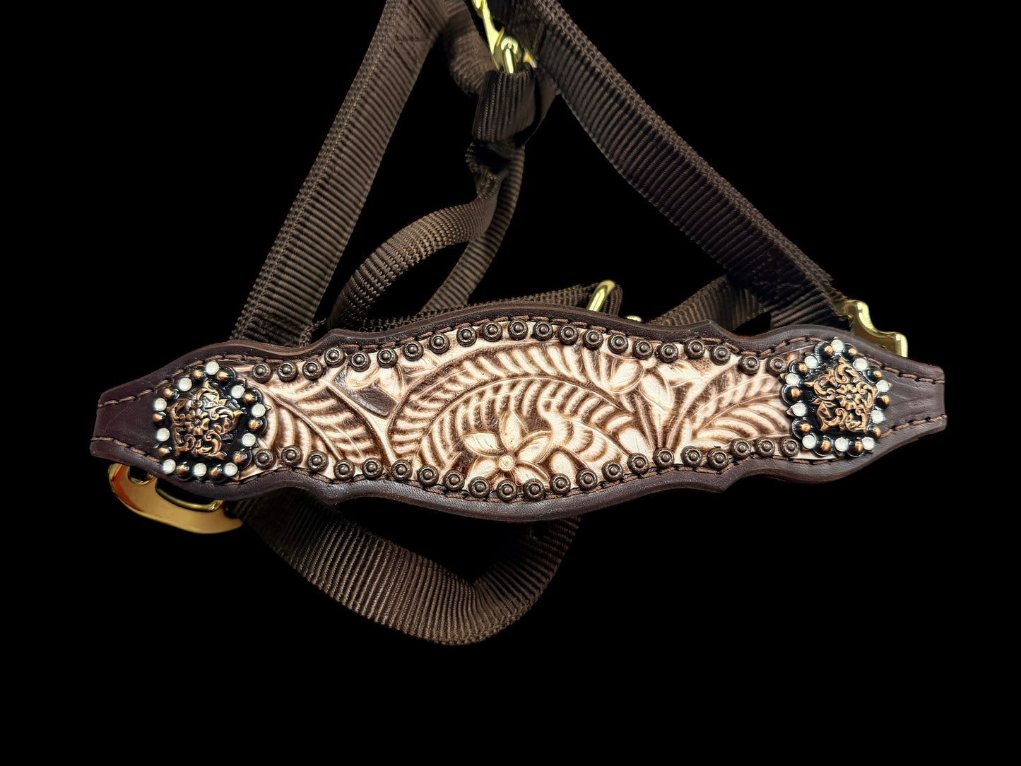 Brown and Cream floral on dark leather