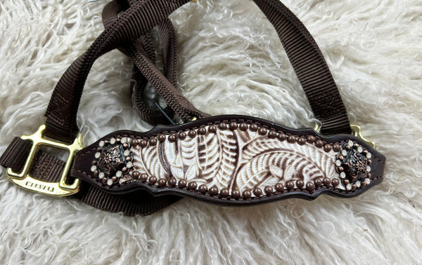 Brown and Cream floral on dark leather