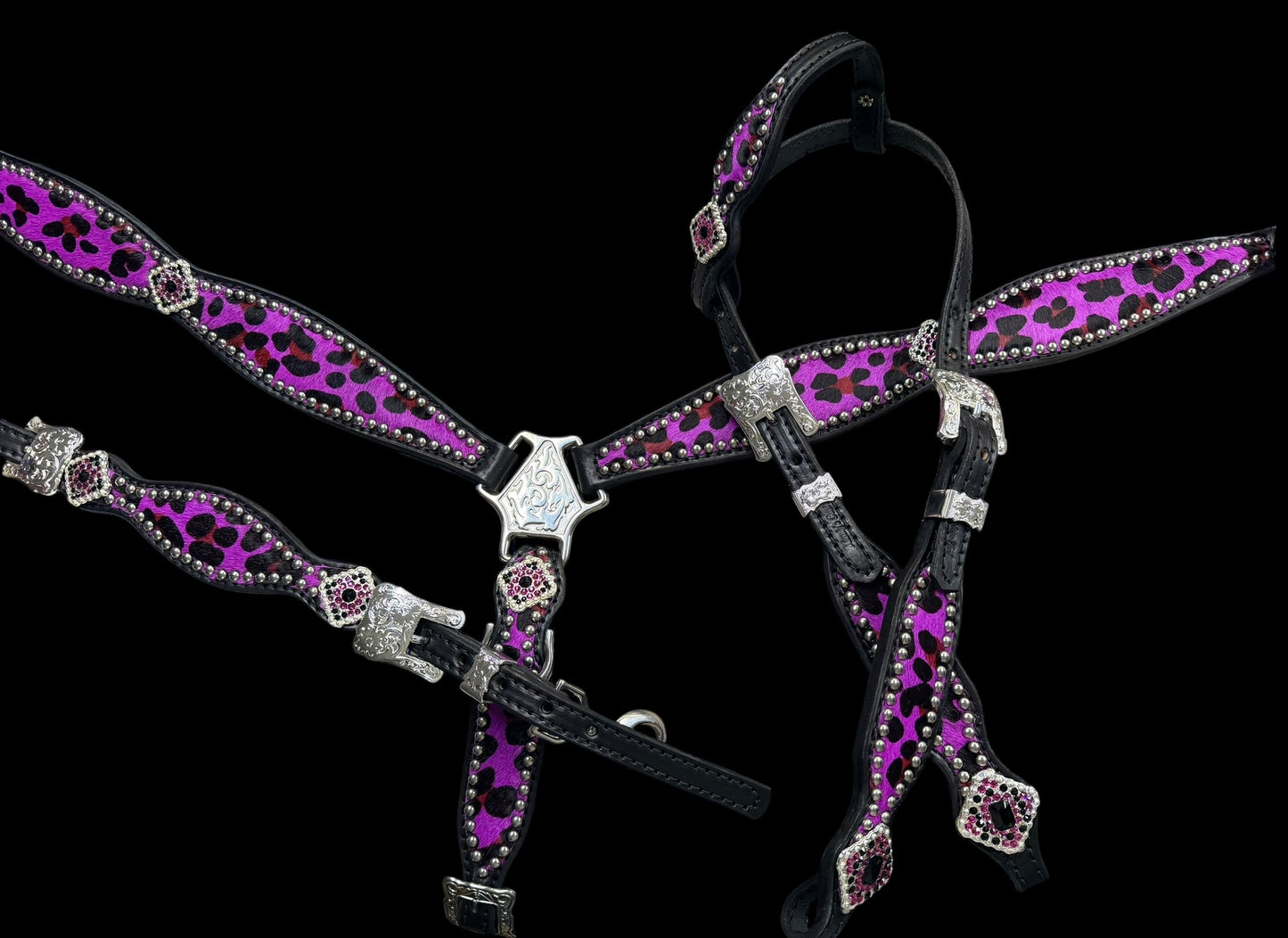 Hot Purple leopard on black leather