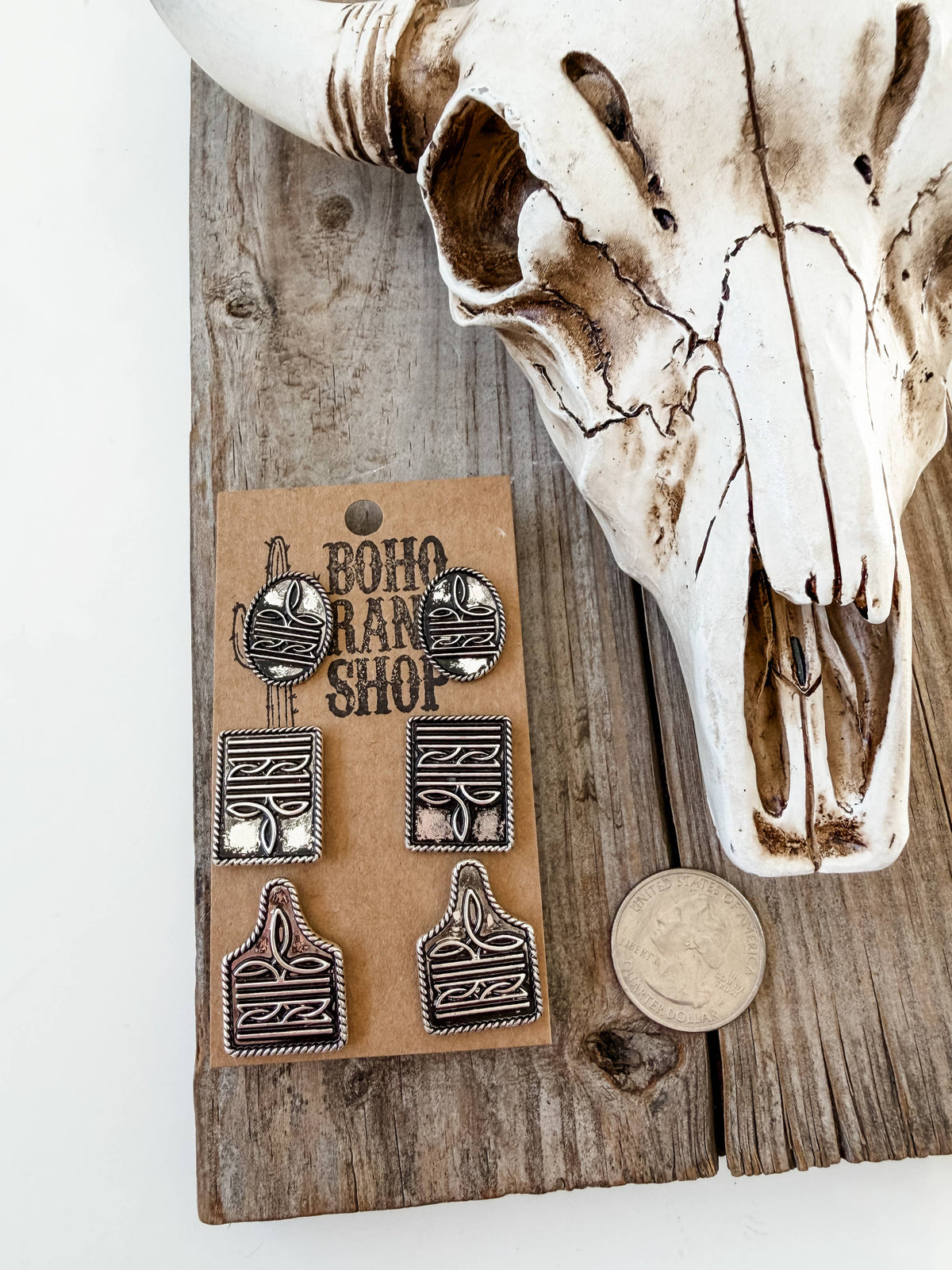 3 Pair Western Boot Stitch Earring Set