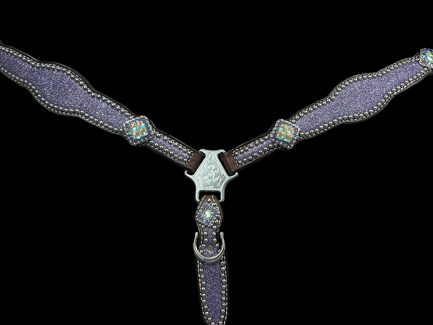 Lilac glitter on walnut leather