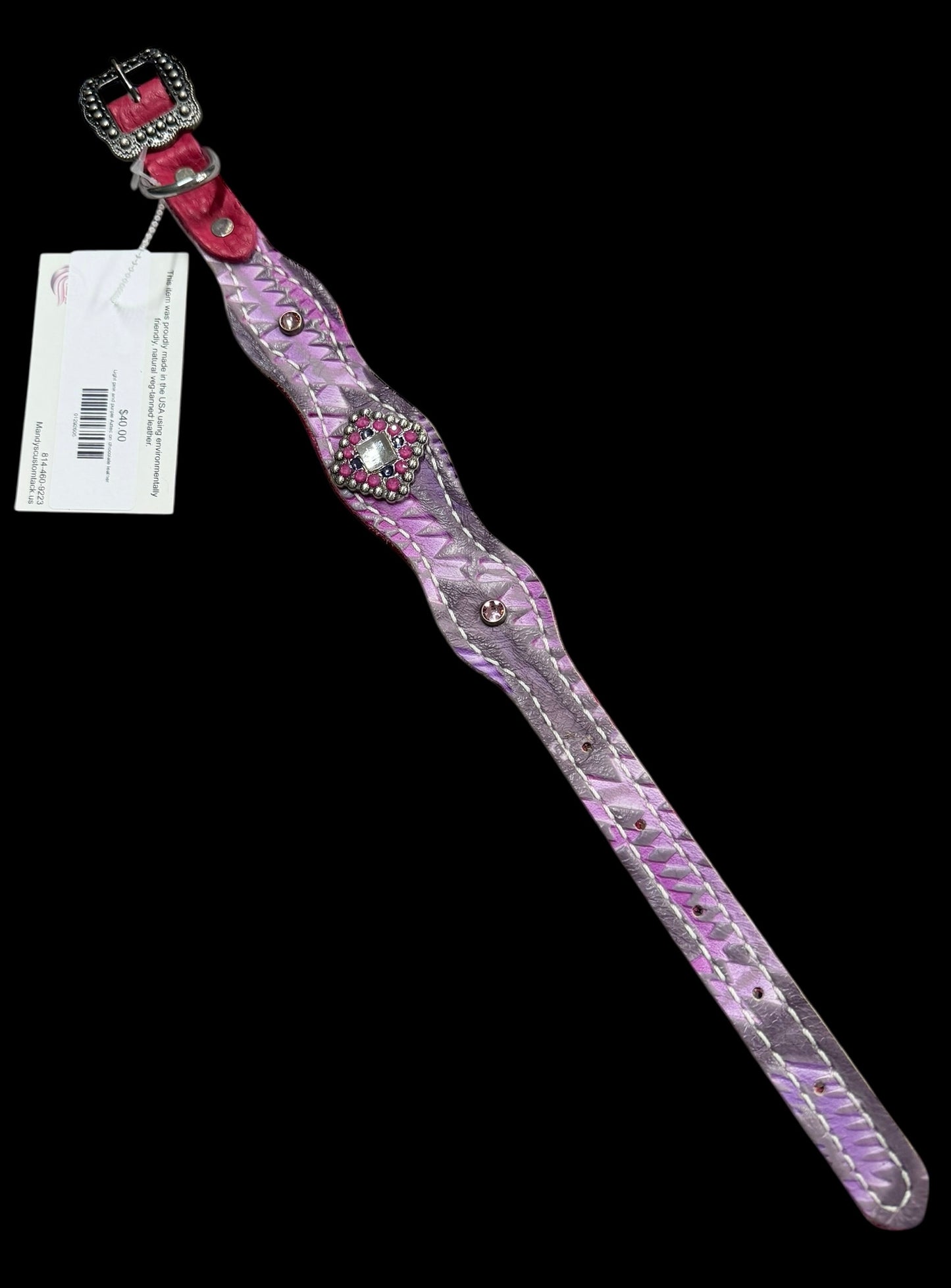 Light pink and purple Aztec on chocolate leather
