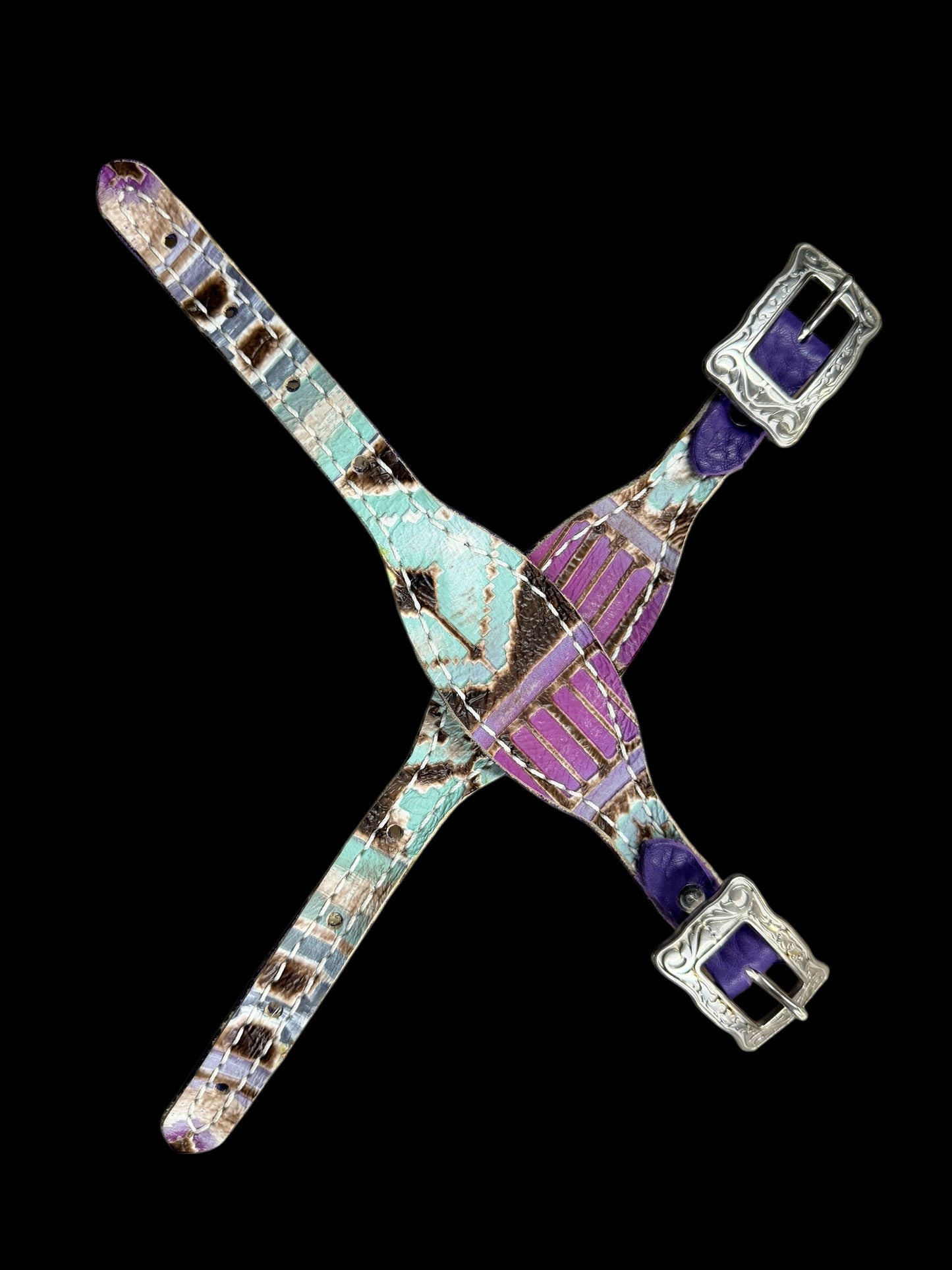 Mint and purple Navajo on dark leather