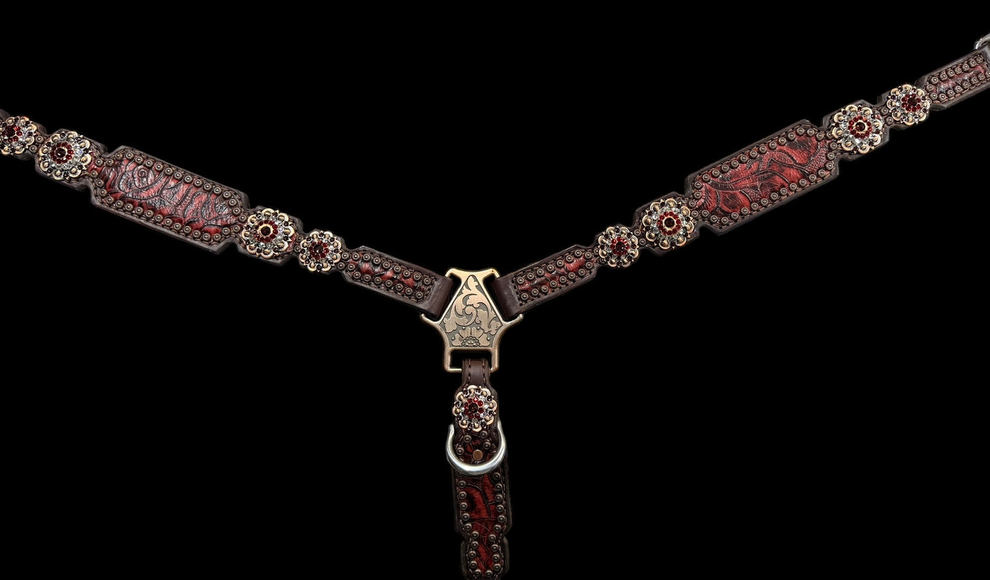 Red roses on dark leather