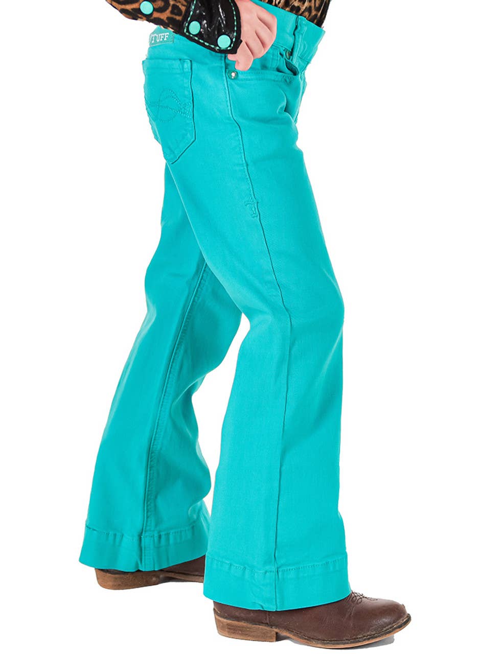 Girls Turquoise Pull-On Trousers: Medium Wash