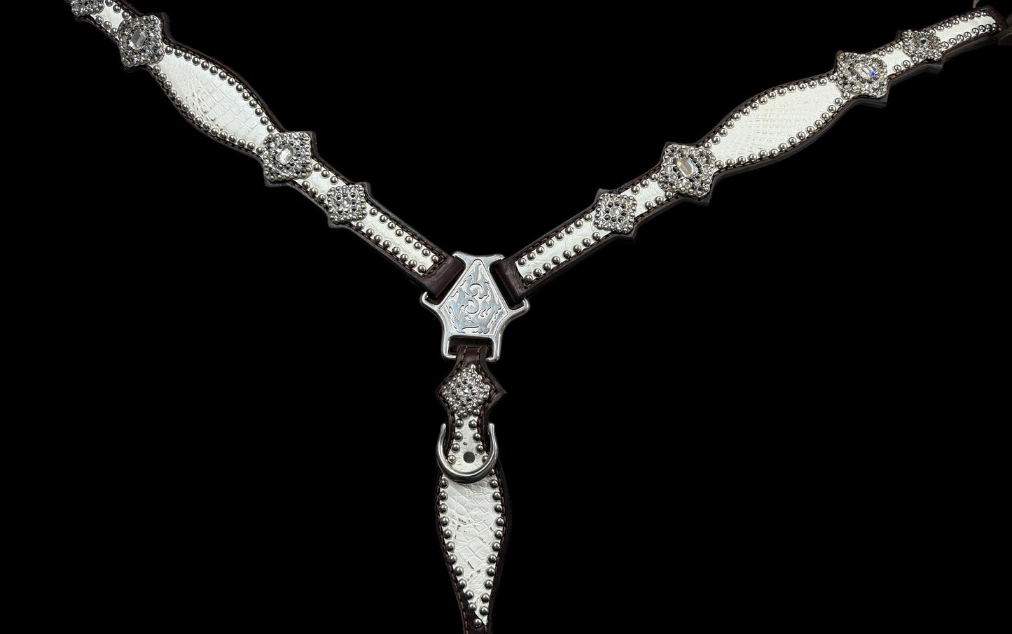 White with silver tips gator on dark leather