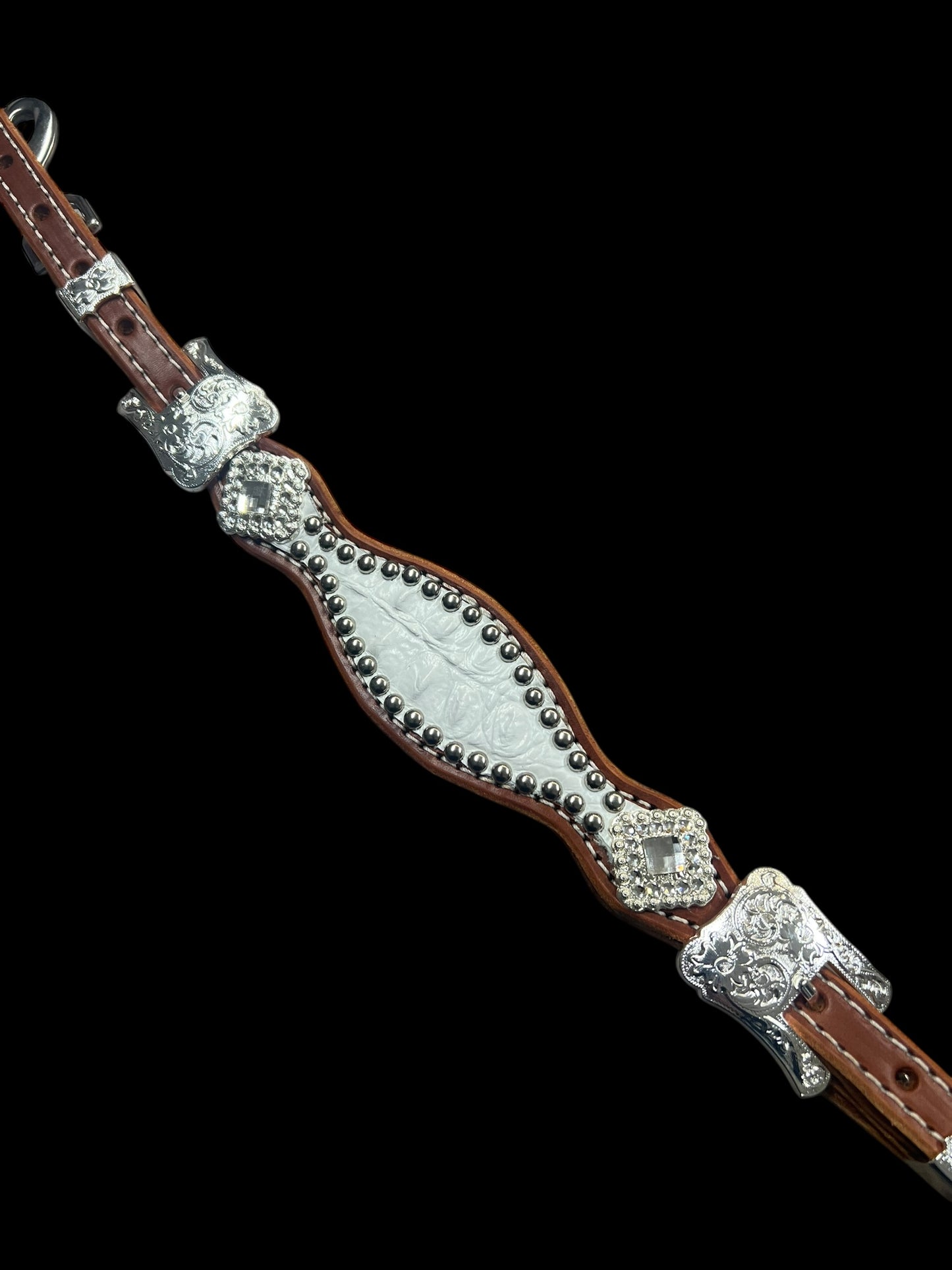 White gator on chestnut leather