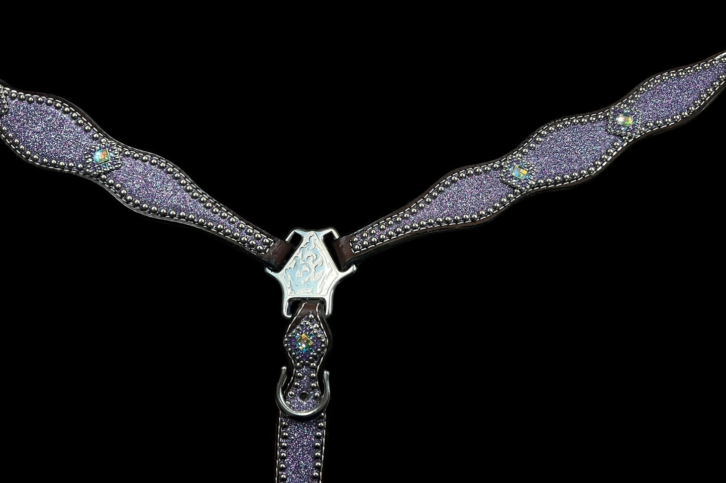 Lilac glitter on walnut leather