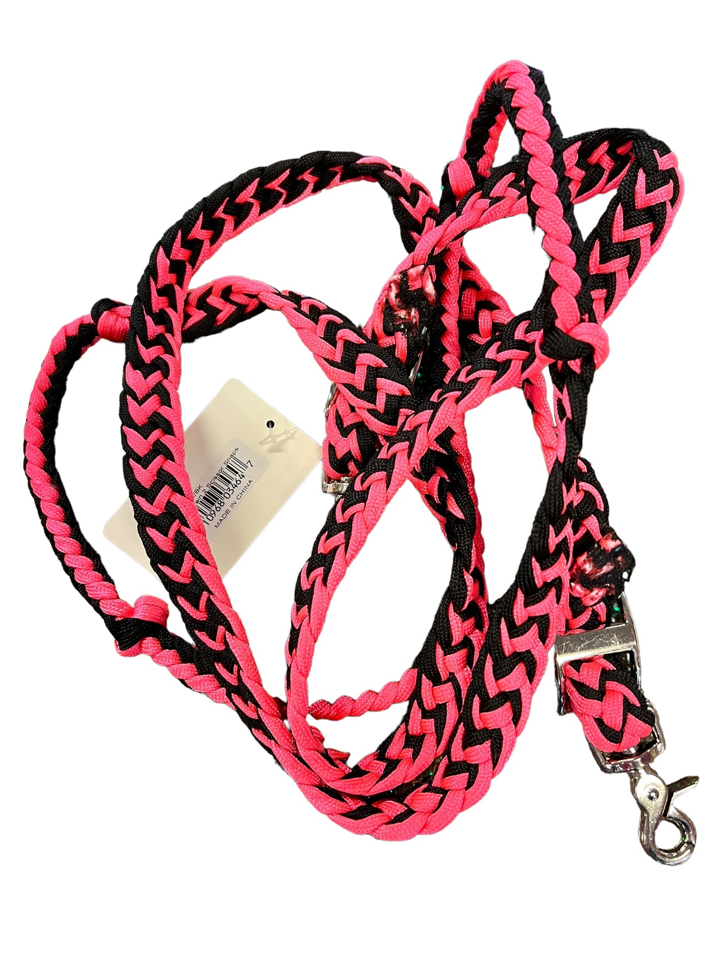 Braided Barrel / Roping Reins 8 Ft with 2 Nickel Plated Scissor Snap 2 Tone Colors