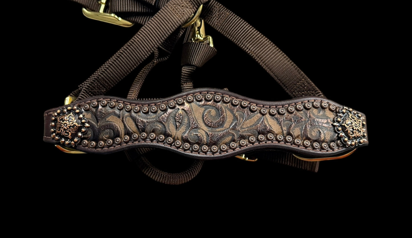 Brown swirl on dark leather