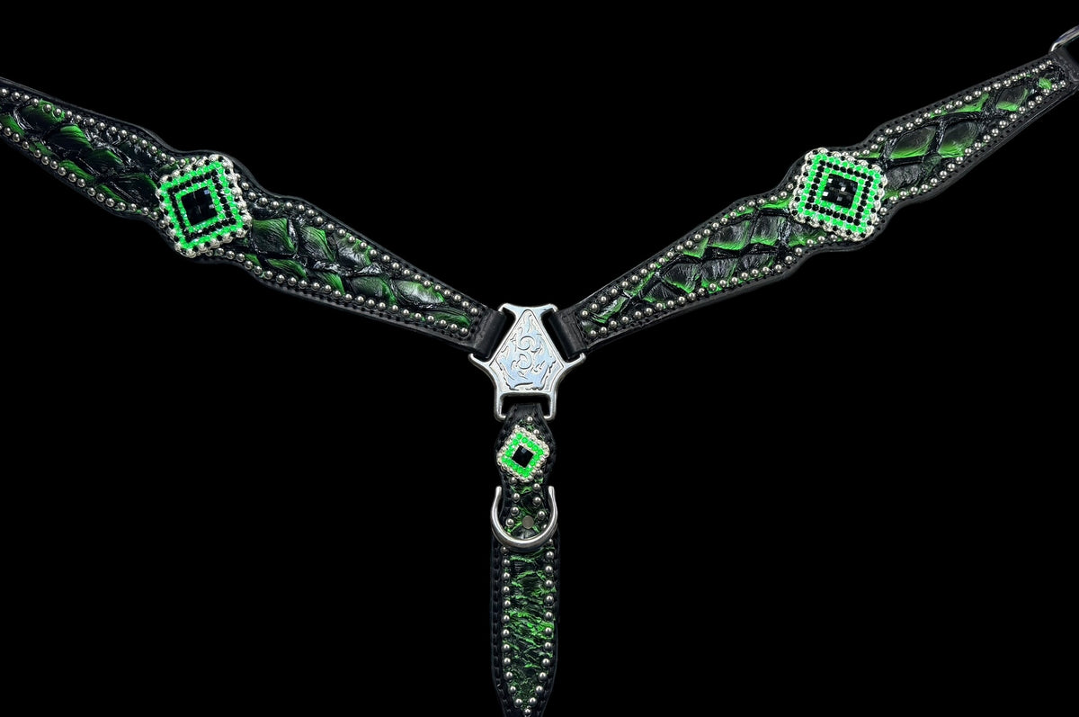 Lime Pirarucu on black leather