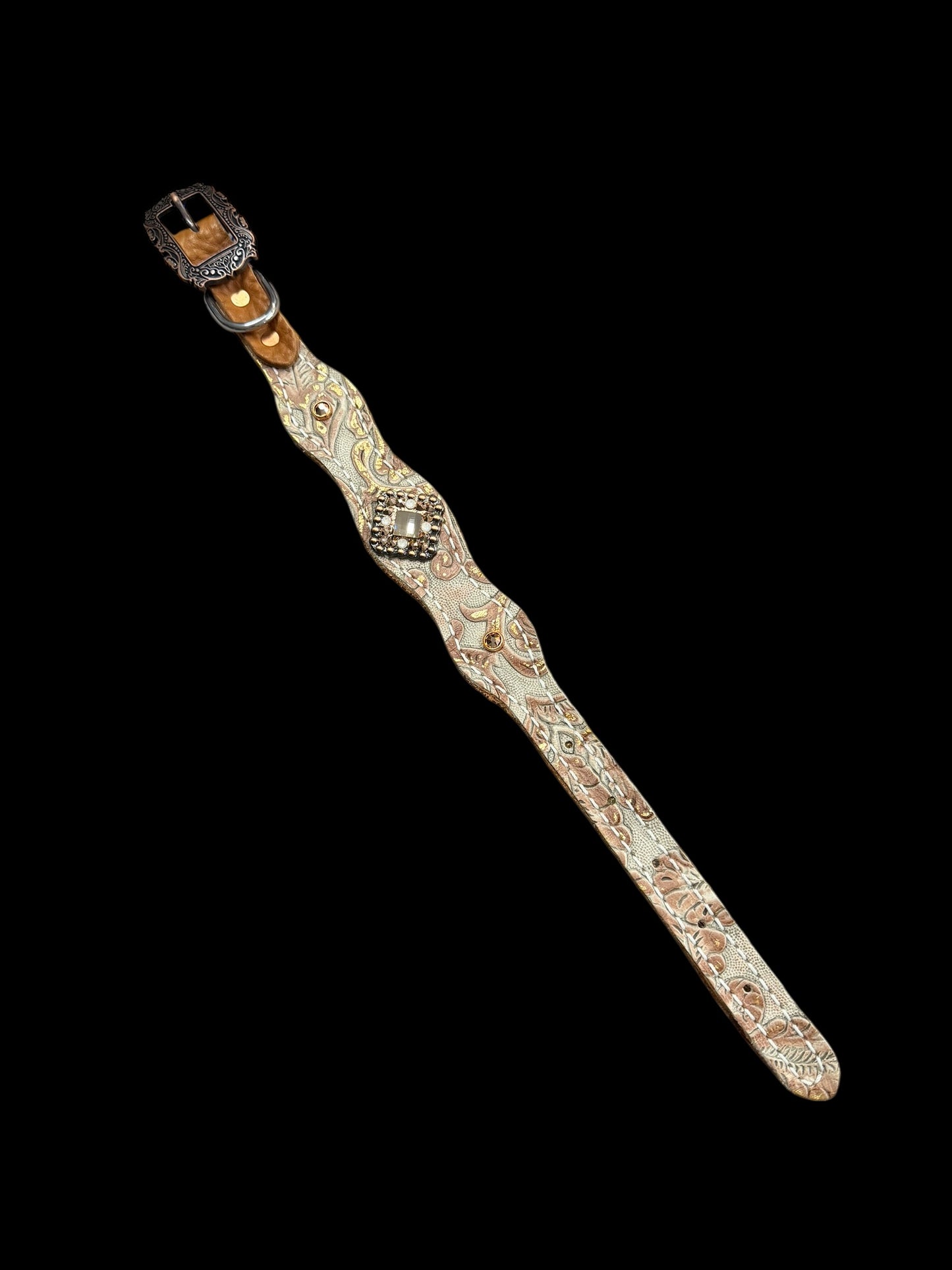 Ginger floral on dark leather