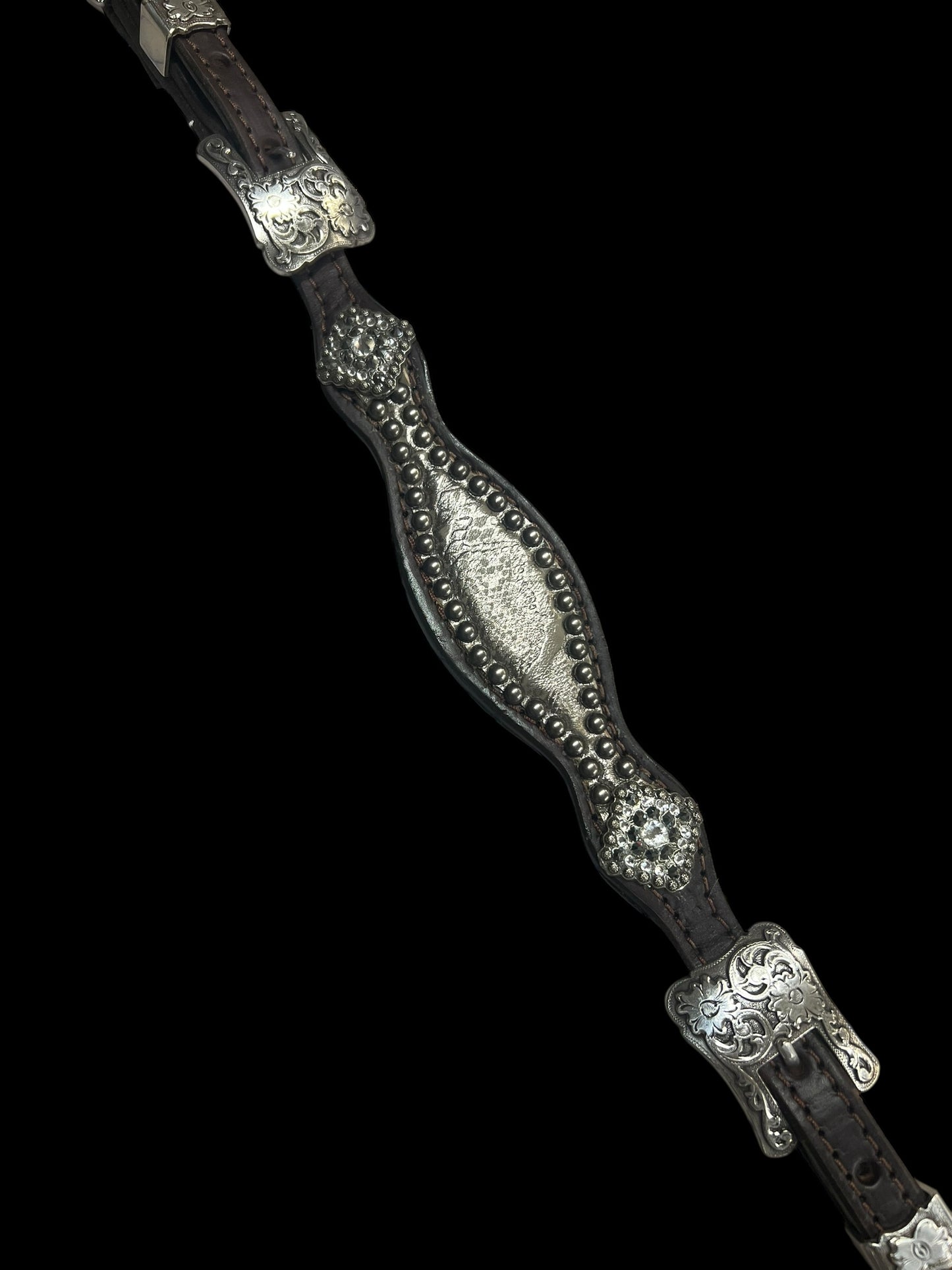 Silver snake on dark leather