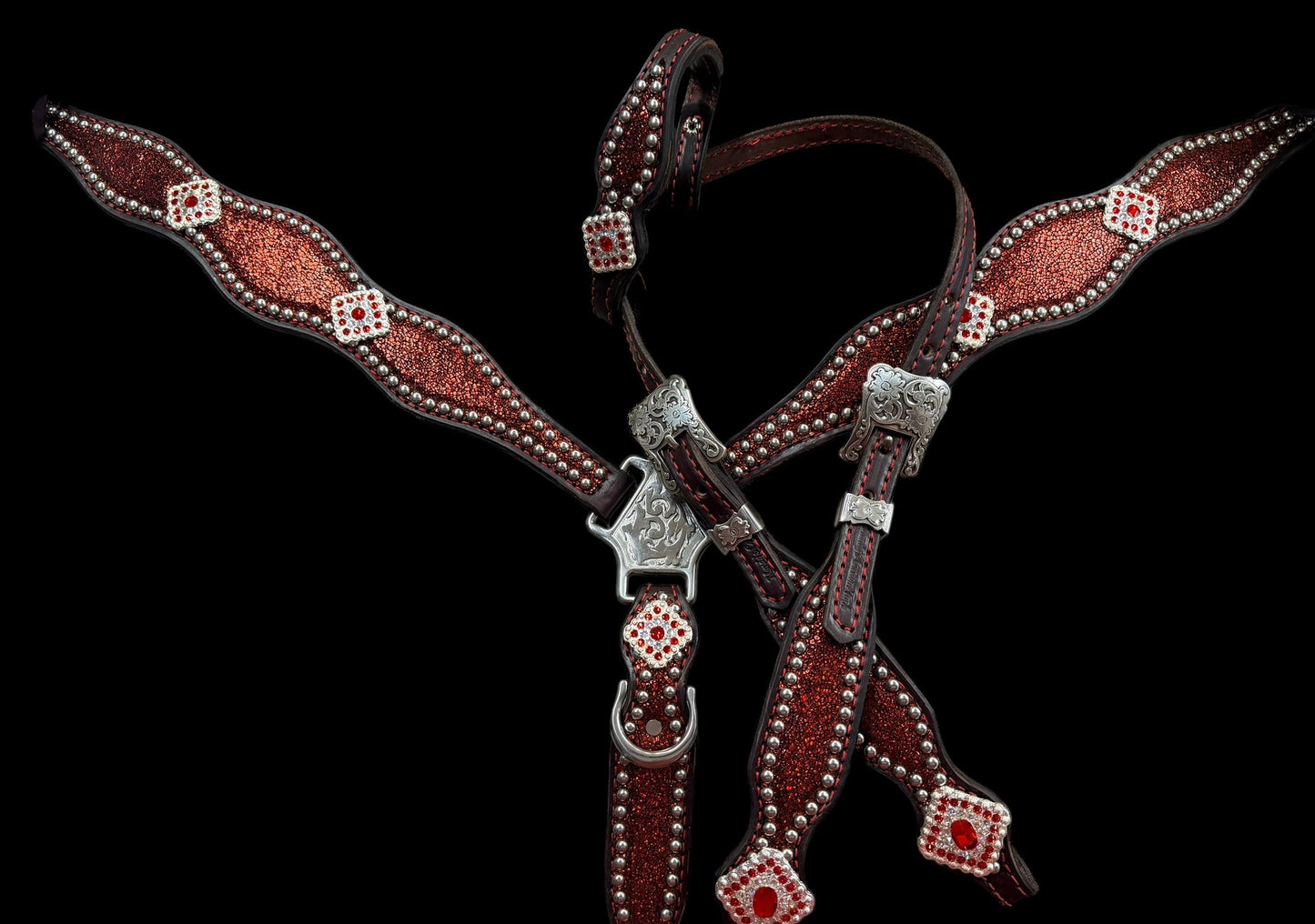 Metallic Red on dark leather