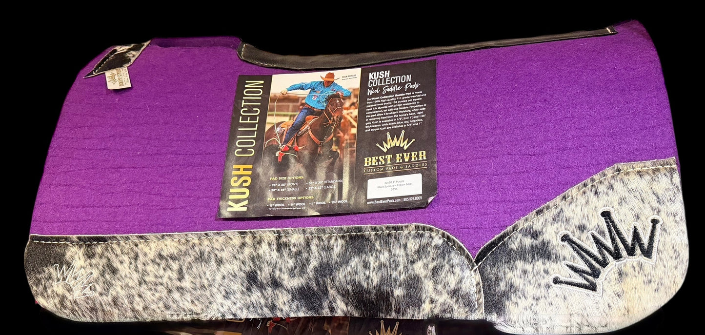 30X30"  1" Purple Kush Black Speckle Leather Crown Emb  Best Ever Saddle Pad