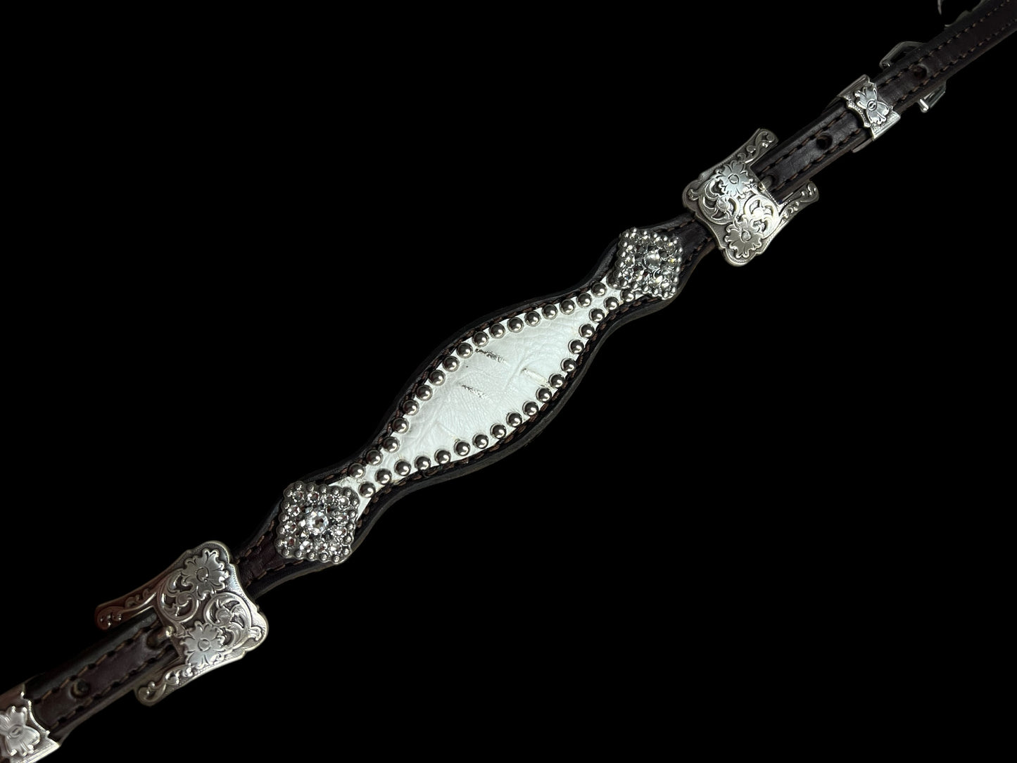 White with silver tips gator on dark leather