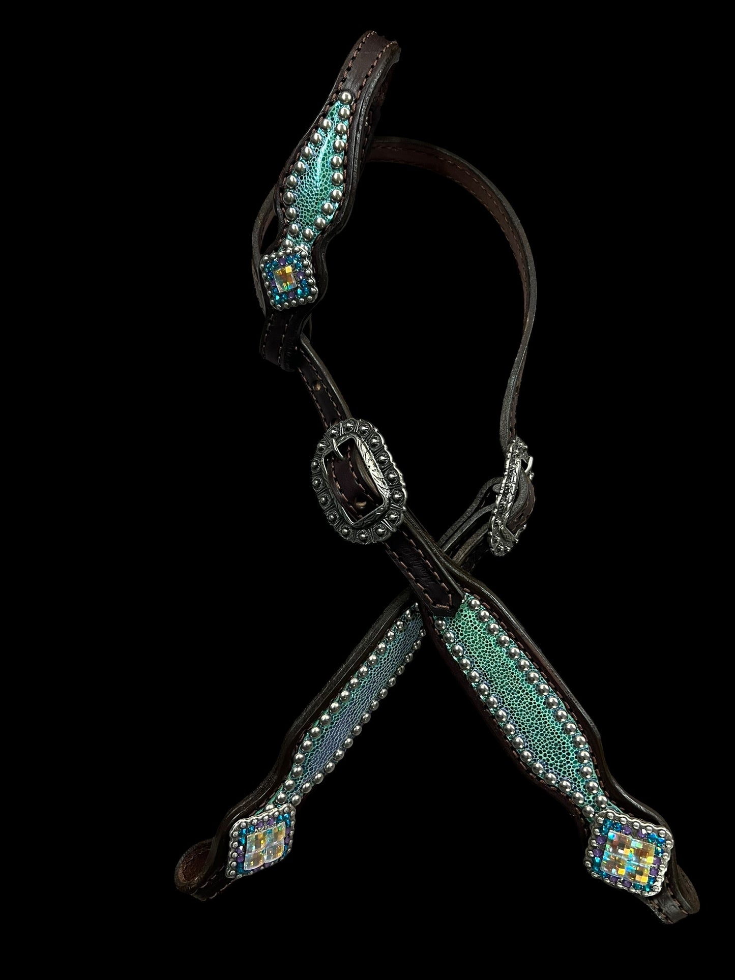 Mermaid tail glitter on Chocolate leather