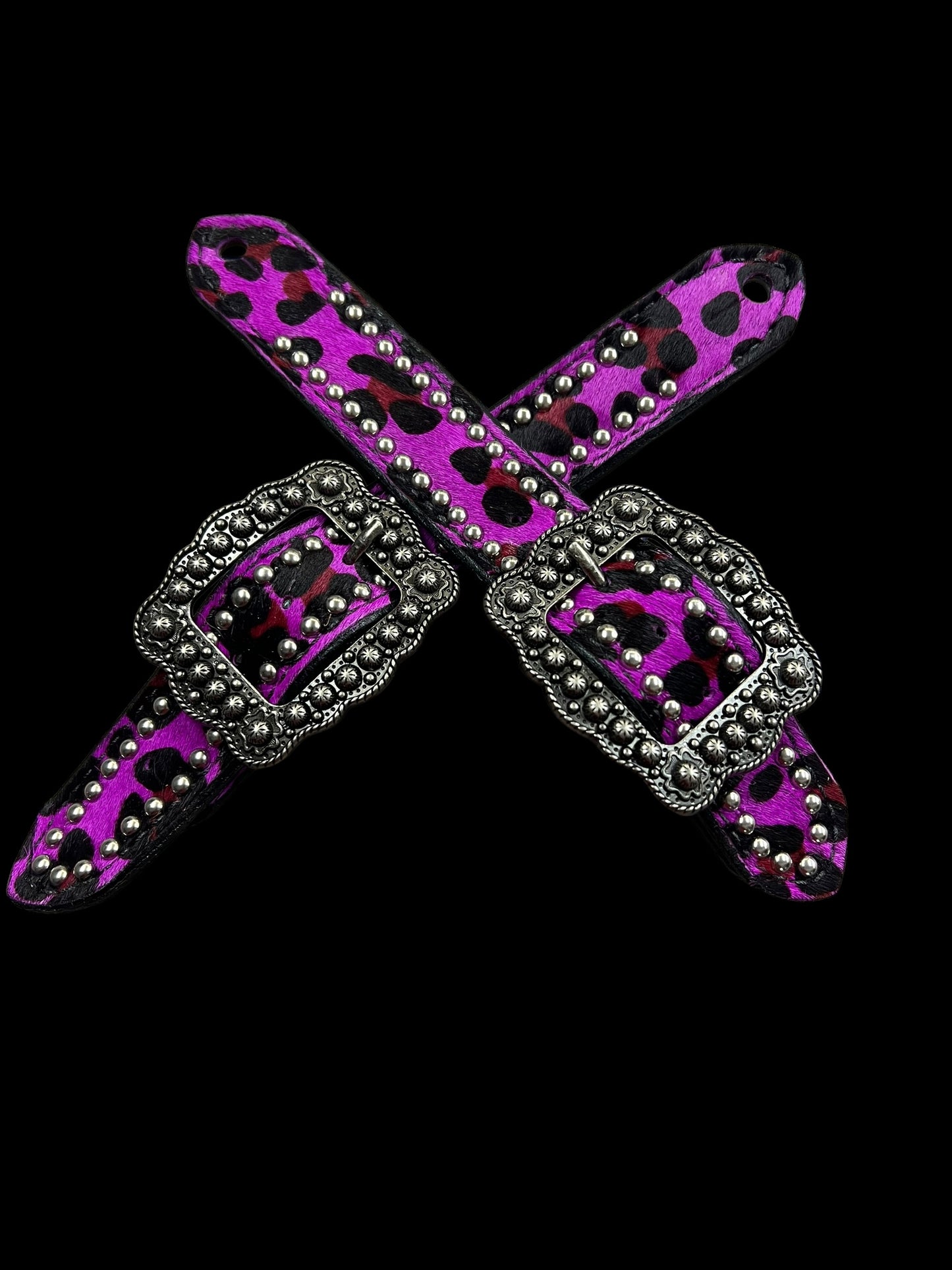 Hot Purple leopard on black leather