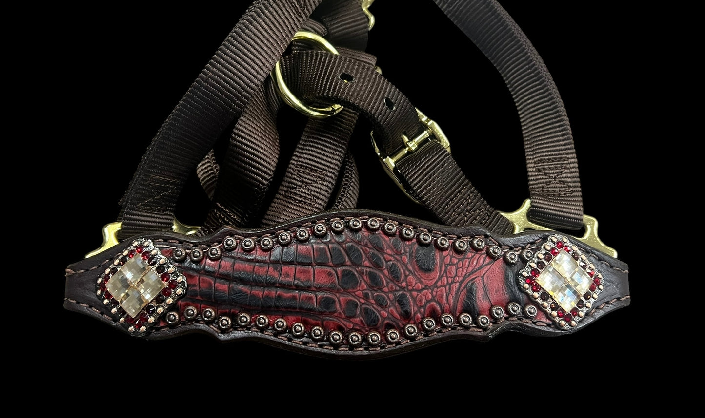 Dark red gator on dark leather