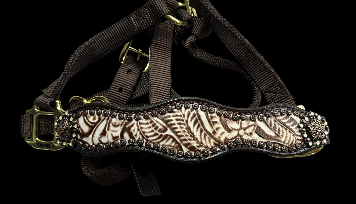 Brown and Cream floral on dark leather