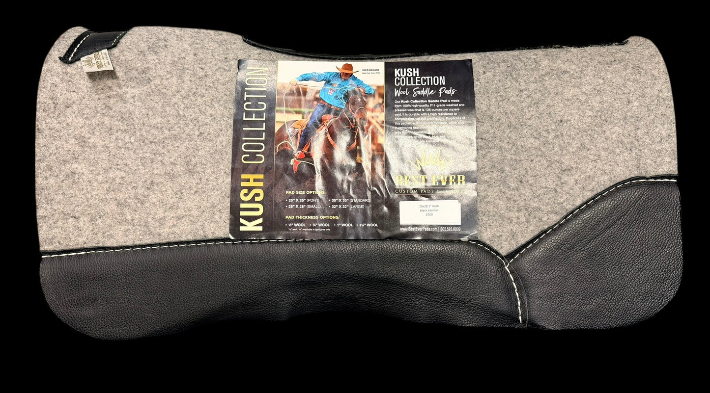 28X28"  1" Kush Black Leather  Best Ever Saddle Pad