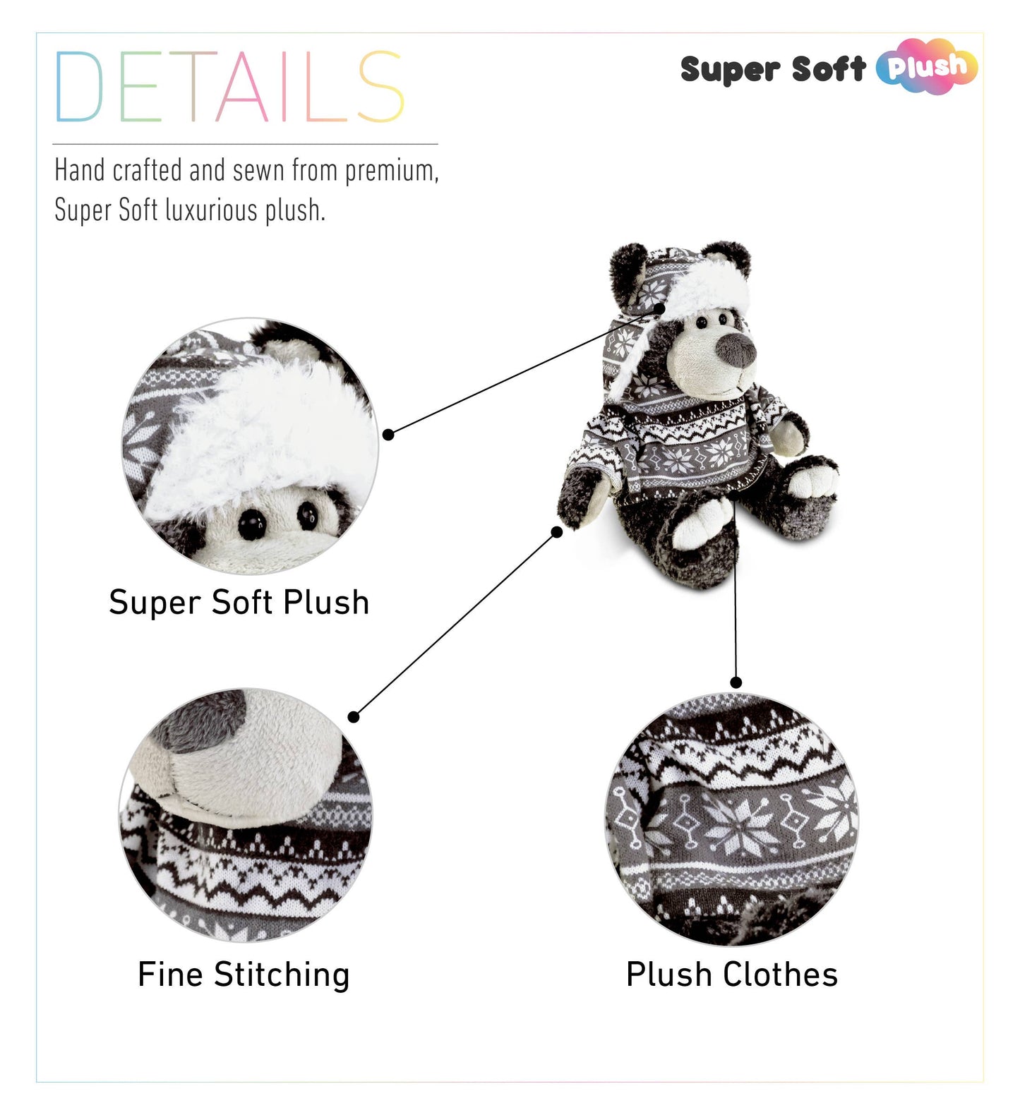 Super Soft Plush With Clothes  - Black Bear