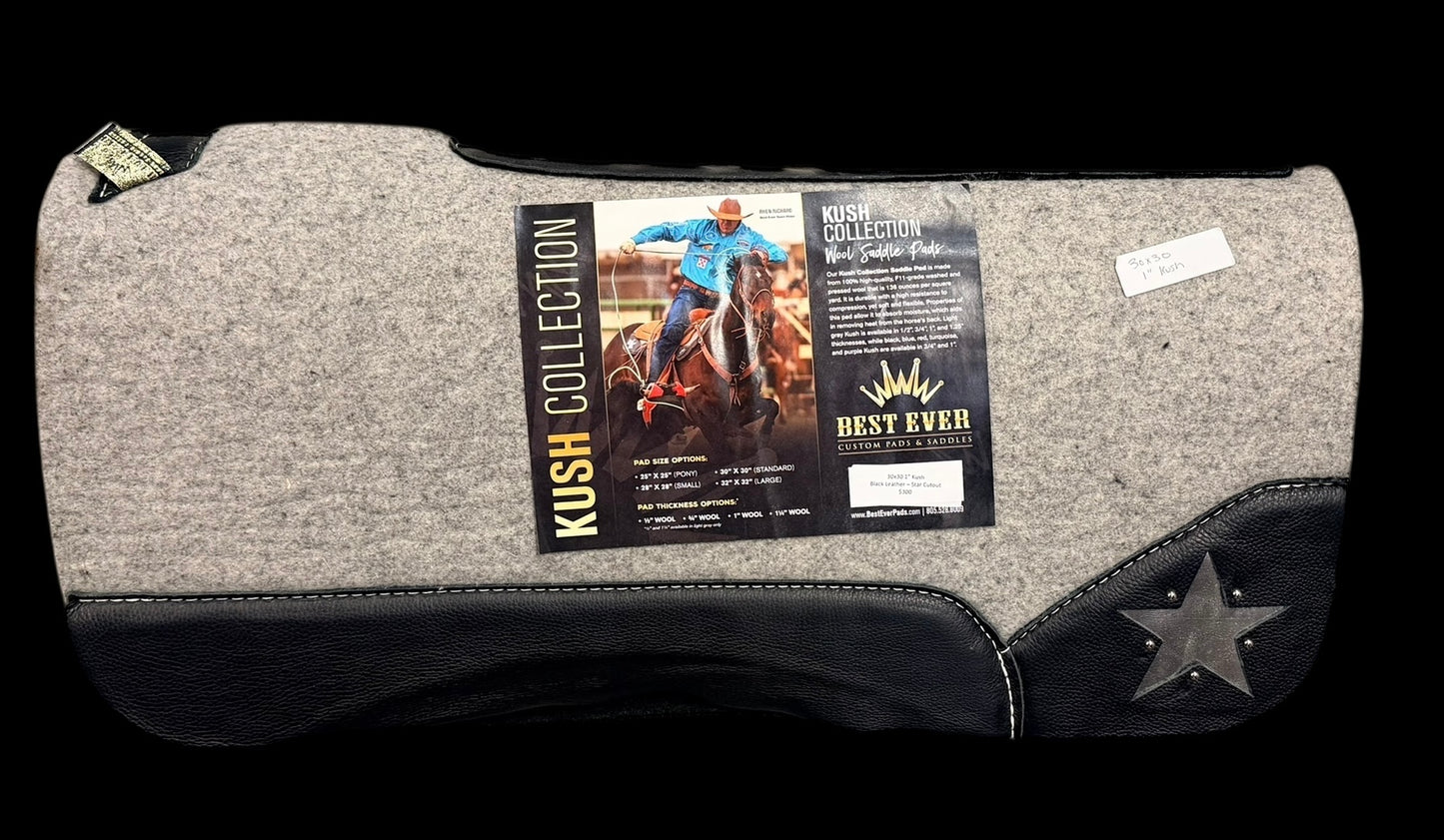 30X30"  1" Kush Black Leather Star Cutout  Best Ever Saddle Pad