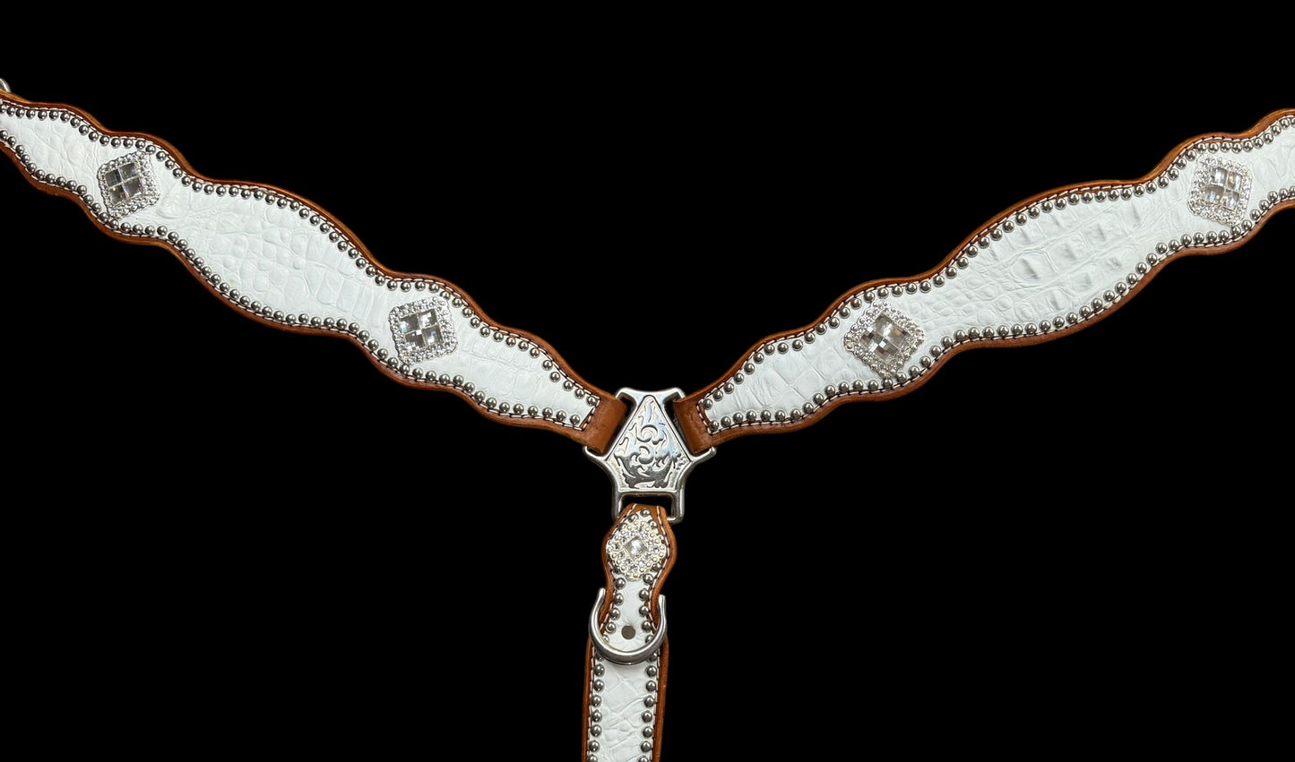 White gator on chestnut leather