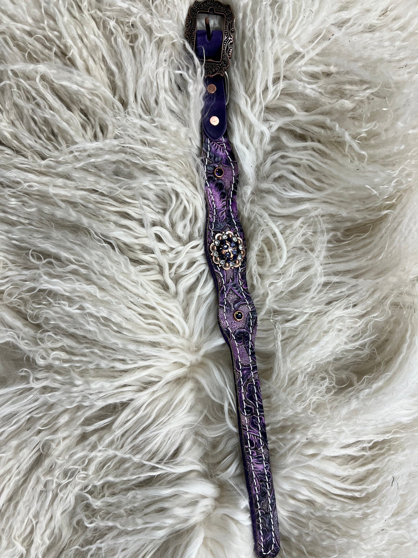 Purple floral on medium leather