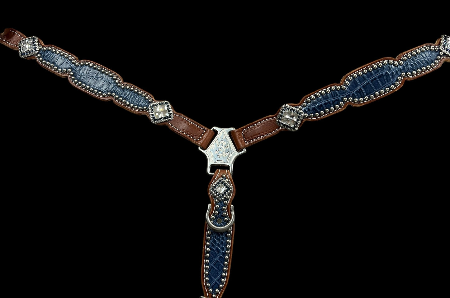 Navy gator on medium leather