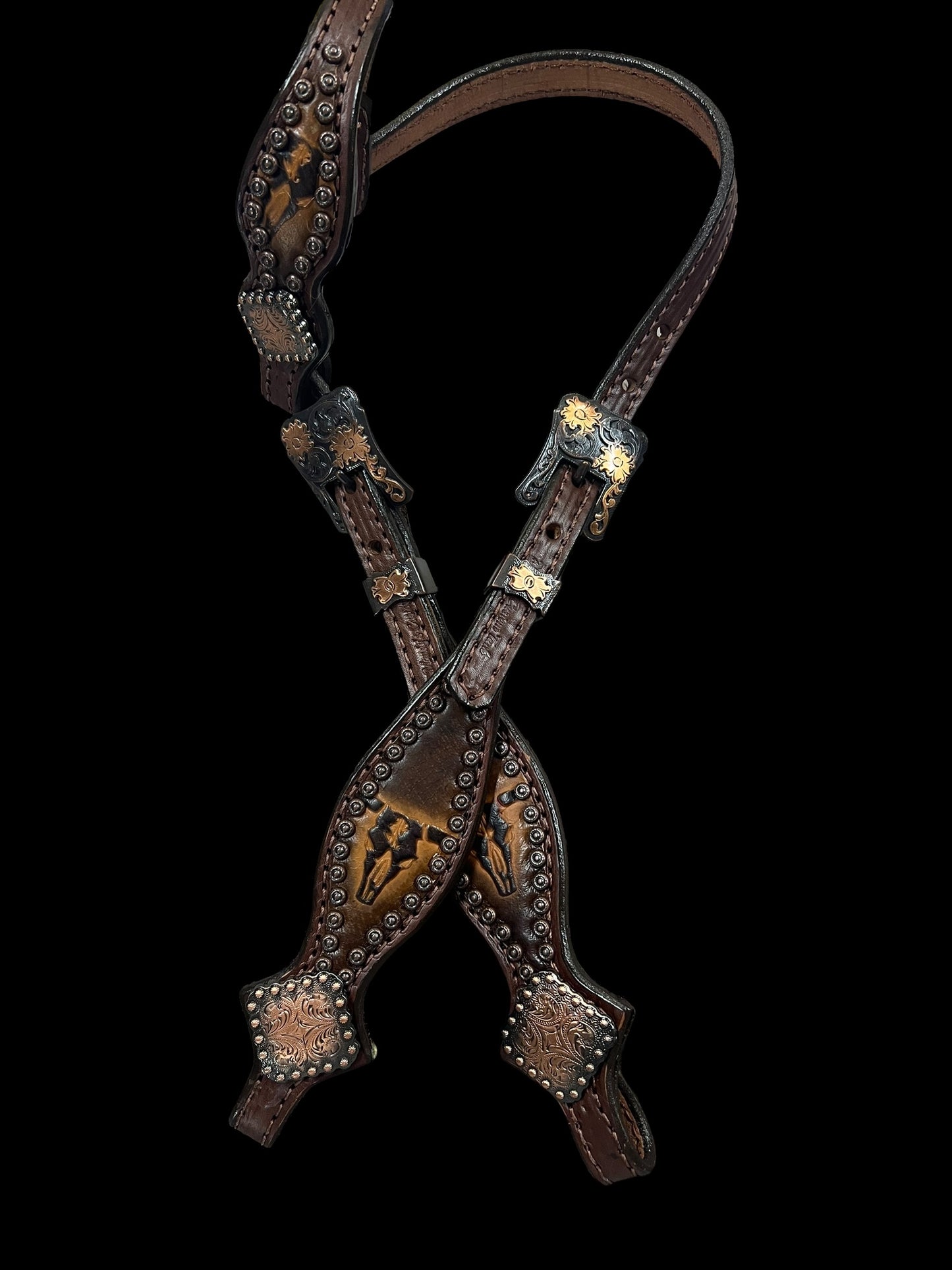 Brown longhorns on Walnut Leather