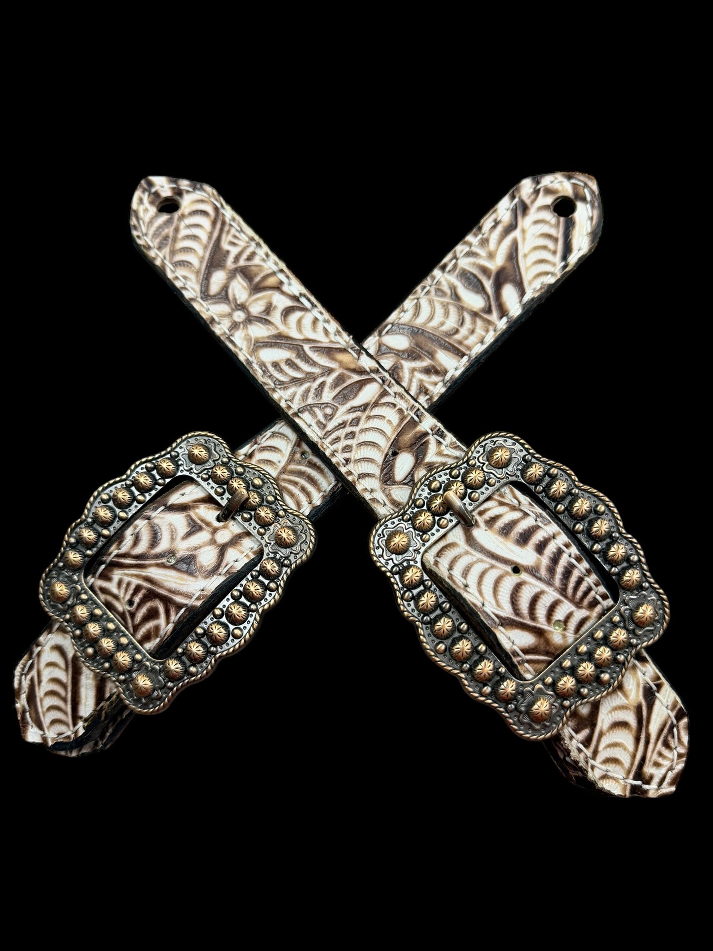 Brown and Cream floral on dark leather