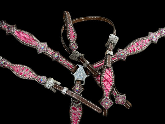 Flamingo gator  on Walnut leather