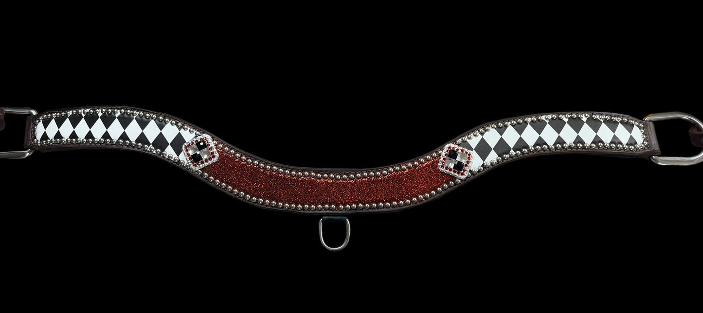 Barrel Racer Tripping style red glitter with black and white diamonds