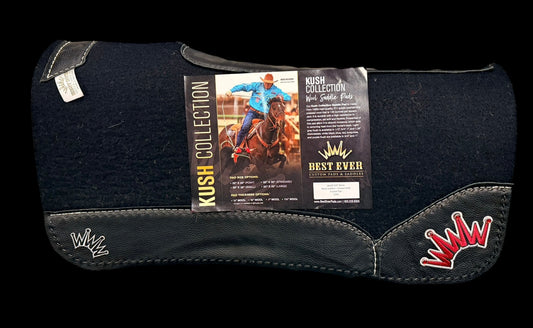 28X28"  3/4" Kush Black leather Crown Emb Crystal Tips Best Ever Saddle Pad