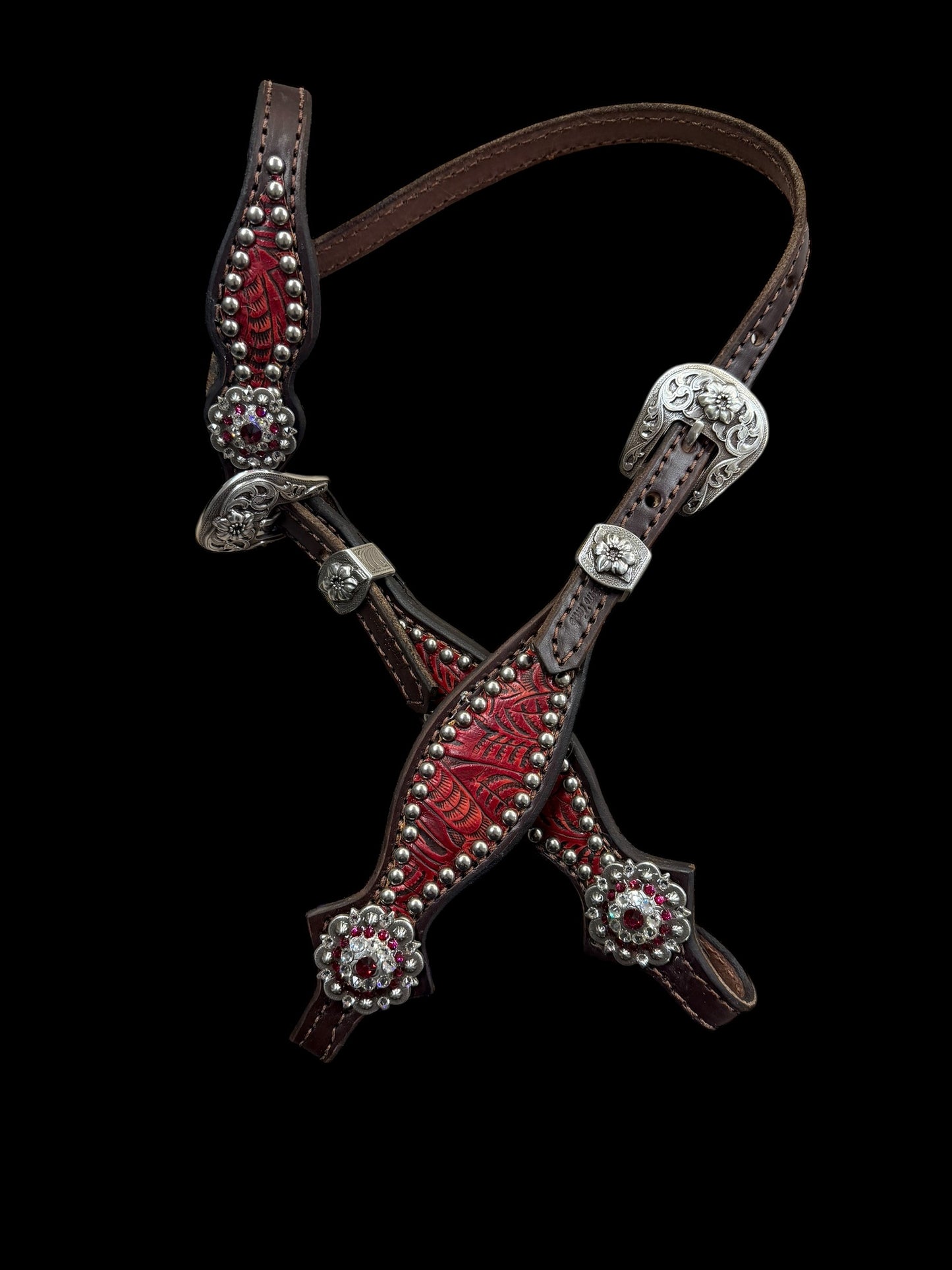 Pomegranate floral on dark leather