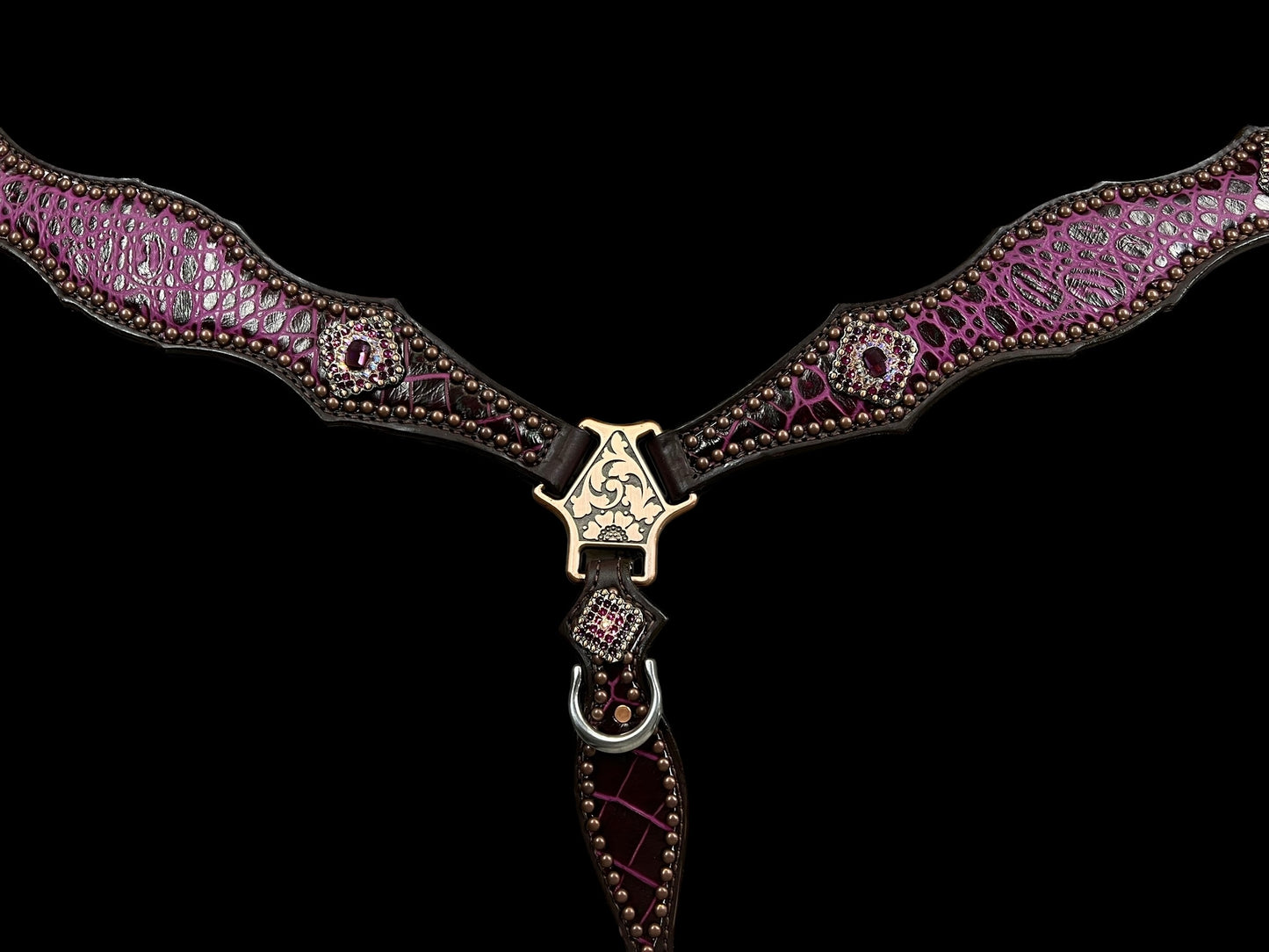 Fuchsia  gator on dark leather
