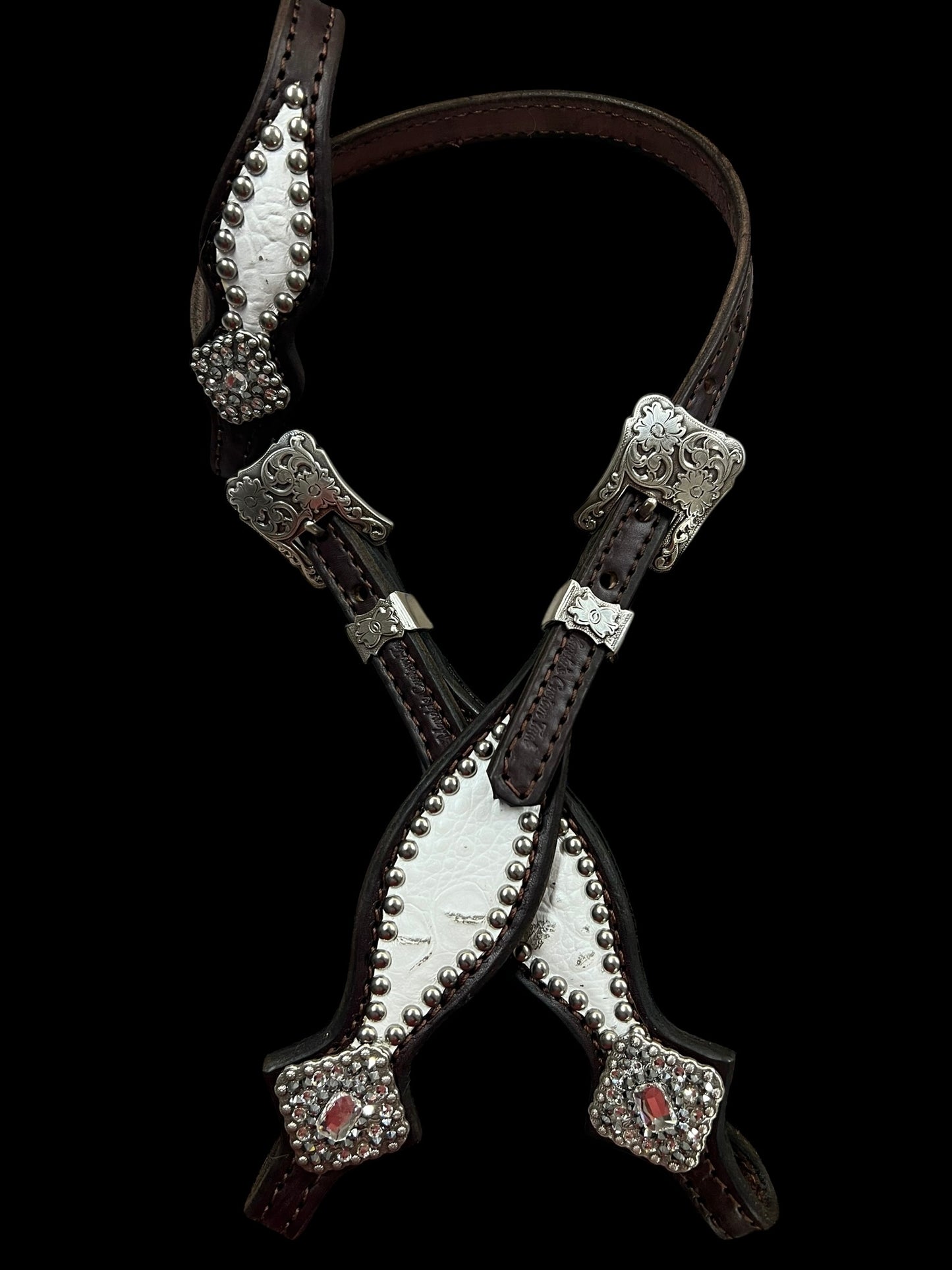 White with silver tips gator on dark leather