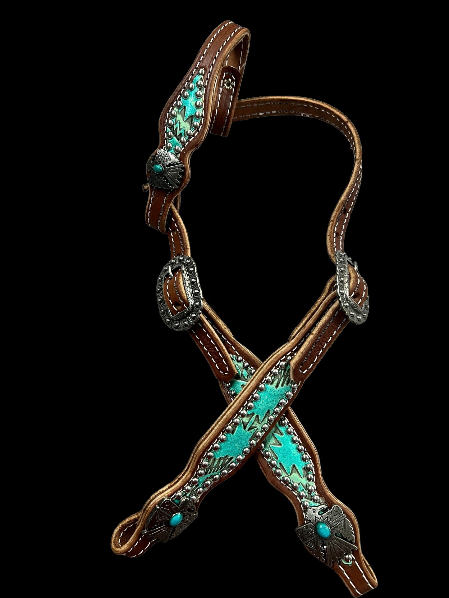 Turquoise aztec on medium  leather