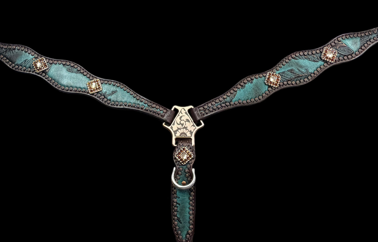 jade feathers on dark leather