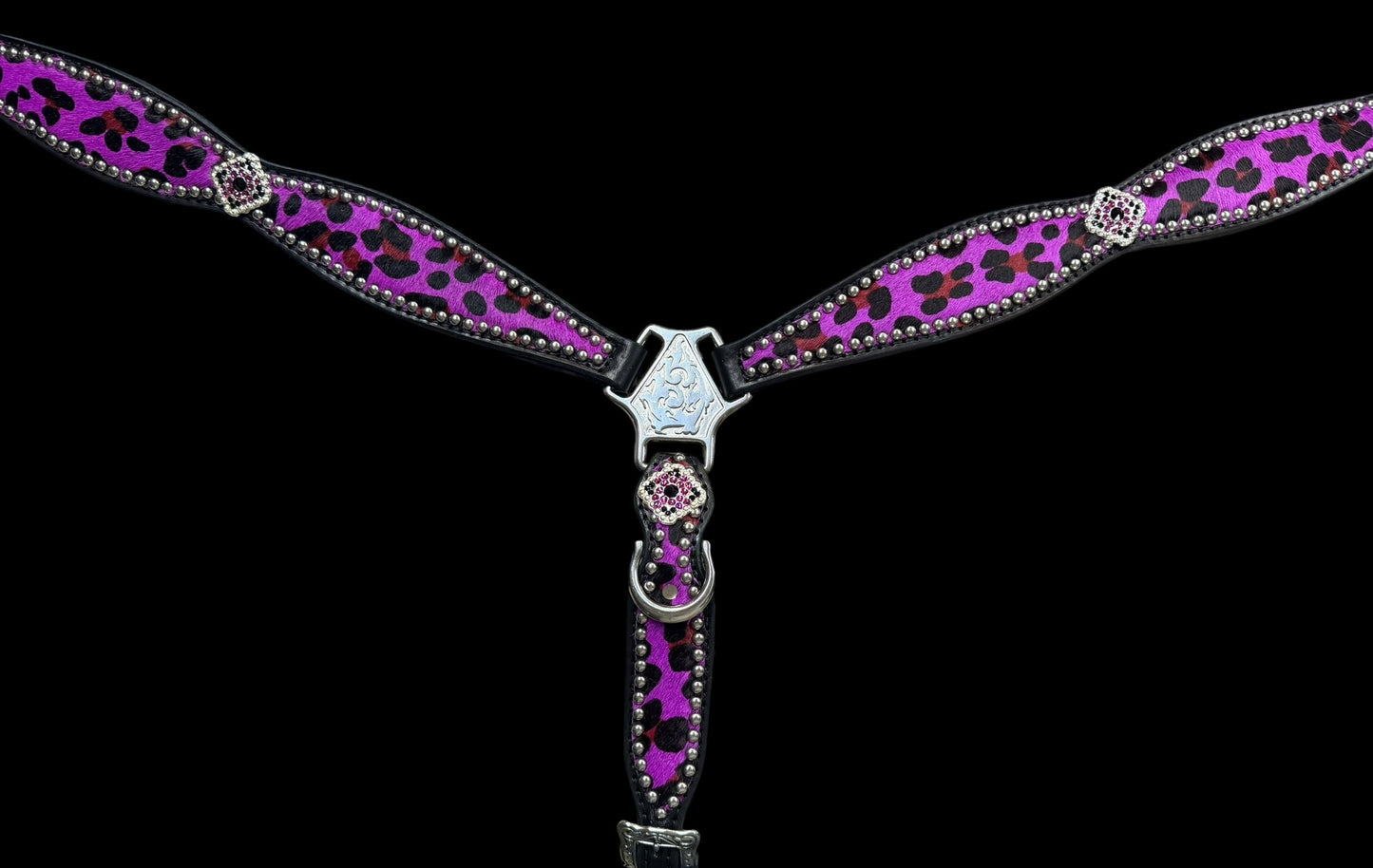Hot Purple leopard on black leather