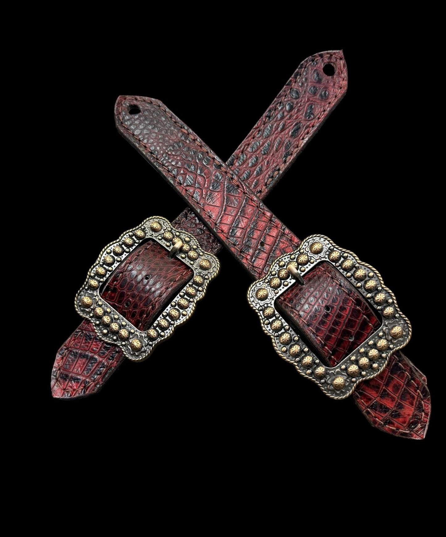 Dark red gator on dark leather