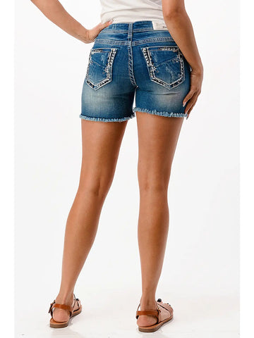 Border Embroidery Mid Rise Shorts