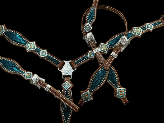 teal mystic on medium leather