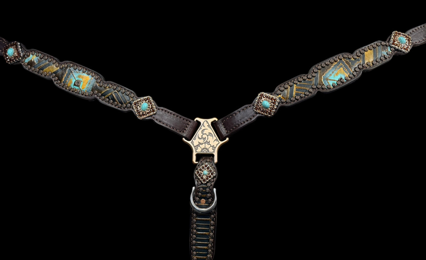 Mocca and mint Navajo on dark leather
