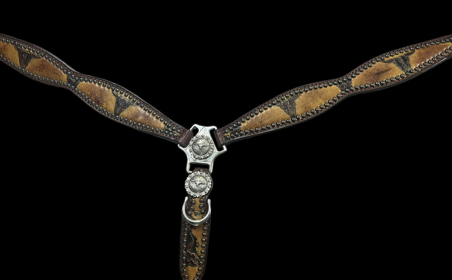 Sepia Longhorns on walnut leather